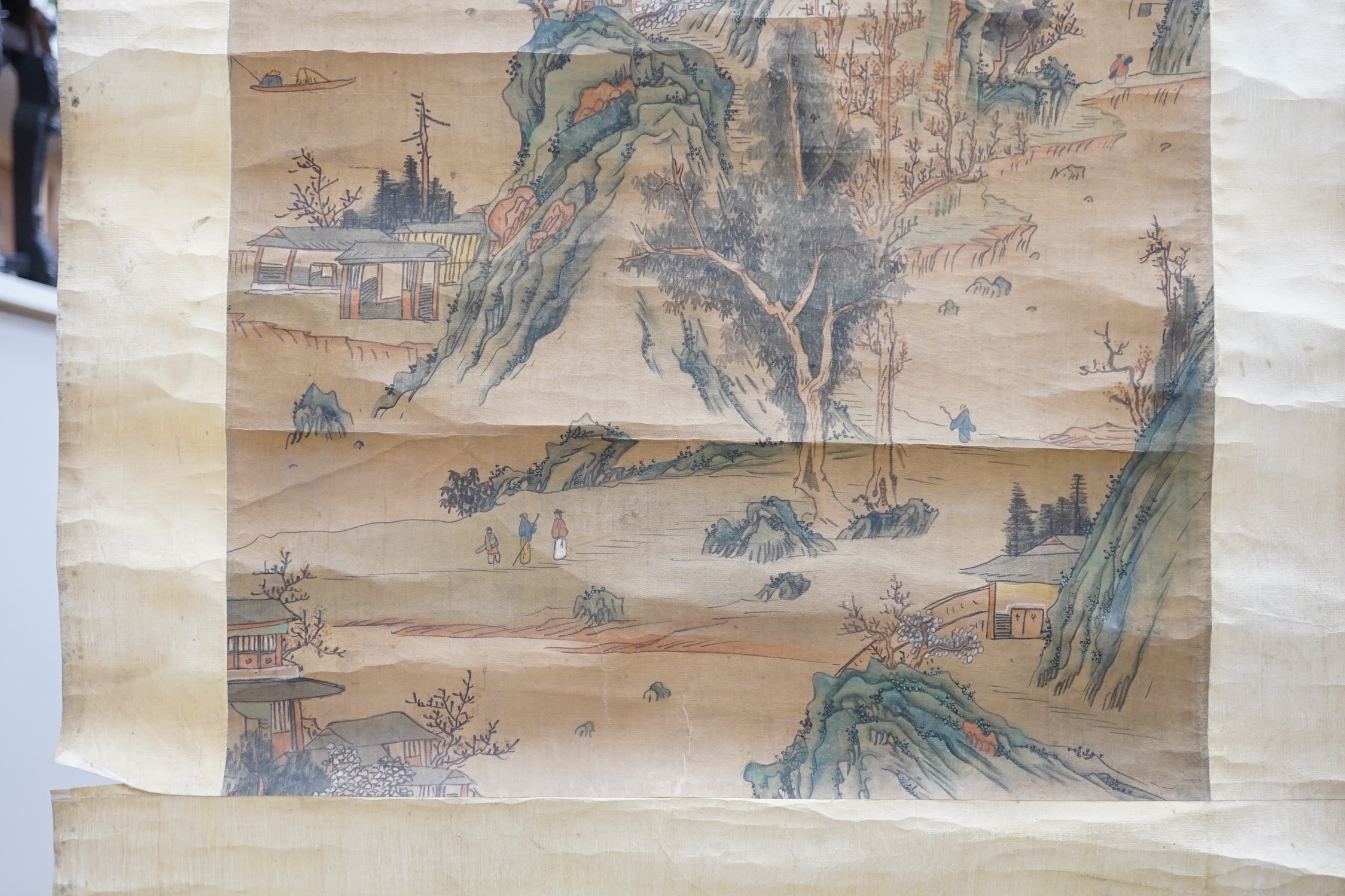 A Chinese scroll painting and scroll rubbing. Condition - poor